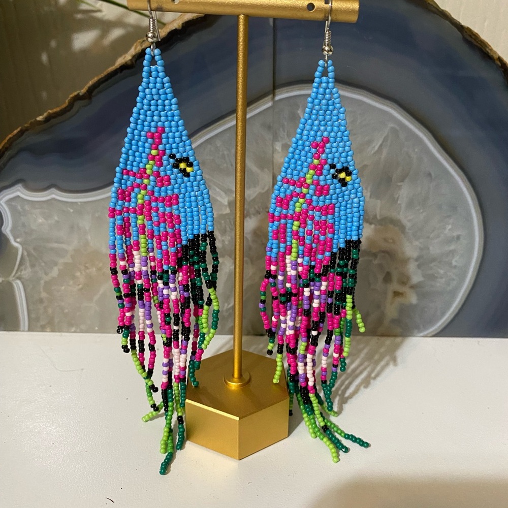 Vibrant Beaded Earrings with Floral Design